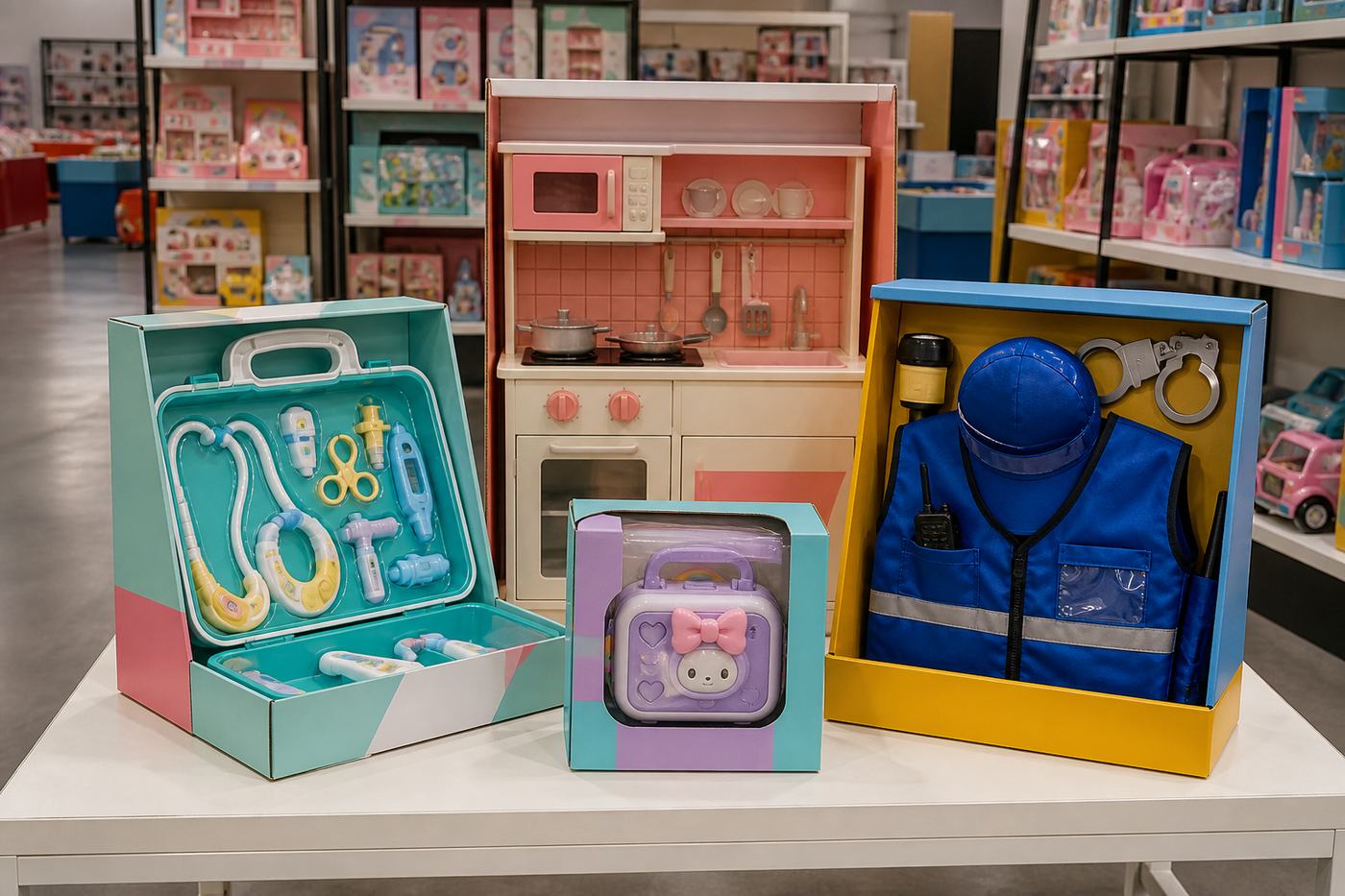 Pretend-play toy sets and play scenes